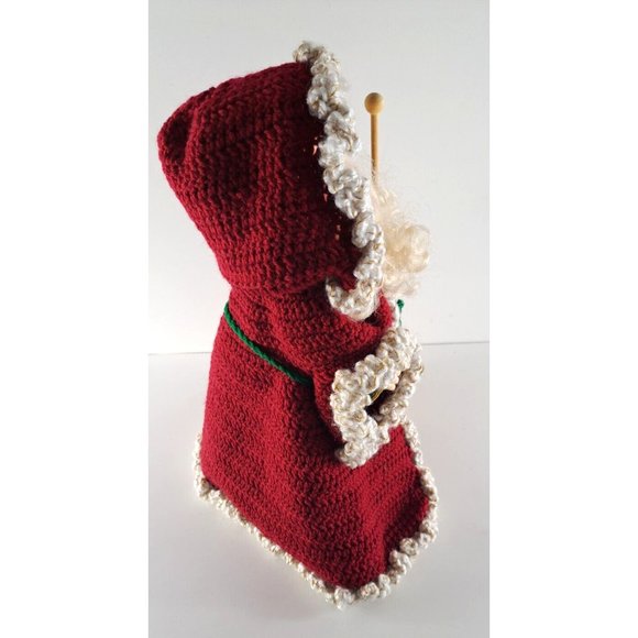 Handmade Santa Claus Figure Crochet Cloak W Hood Folk Art Christmas 10.5" Tall - Picture 6 of 6